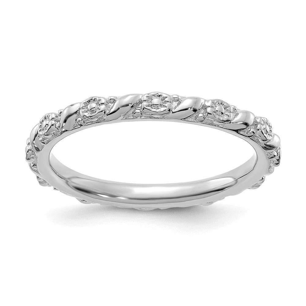 2mm Sterling Silver Rhodium Plated Stackable Flower Band, Item R11448 by The Black Bow Jewelry Co.