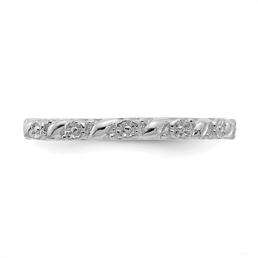 Alternate view of the 2mm Sterling Silver Rhodium Plated Stackable Flower Band by The Black Bow Jewelry Co.