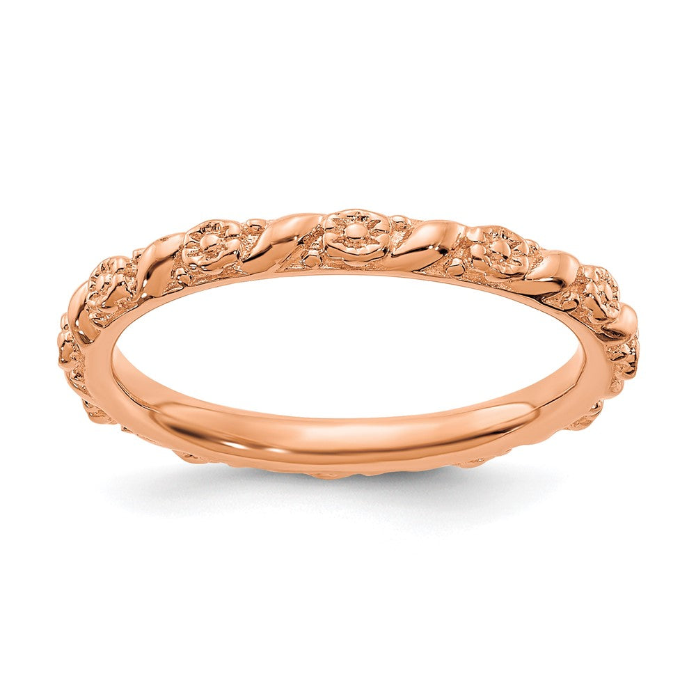 2mm Sterling Silver 14k Rose Gold Plated Stackable Flower Band, Item R11449 by The Black Bow Jewelry Co.