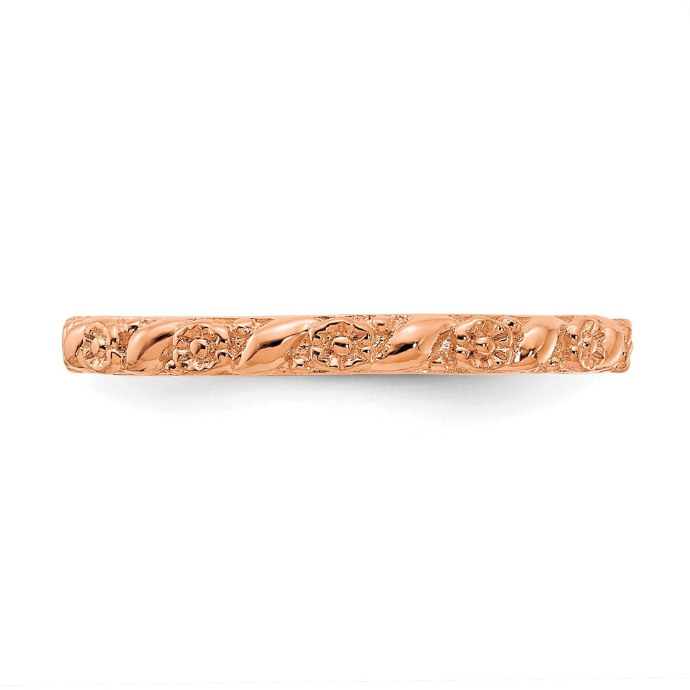 Alternate view of the 2mm Sterling Silver 14k Rose Gold Plated Stackable Flower Band by The Black Bow Jewelry Co.