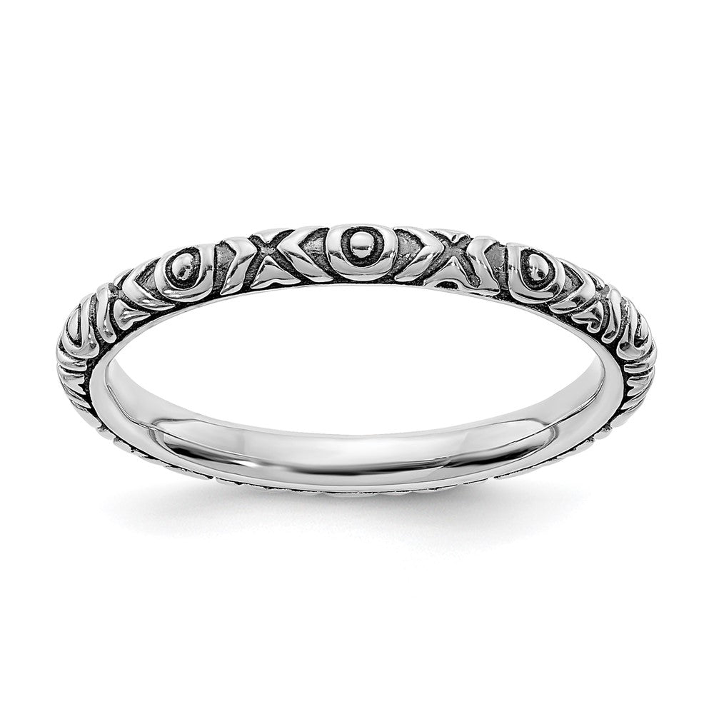 2.25mm Sterling Silver Stackable Antiqued XOXO Band, Item R11451 by The Black Bow Jewelry Co.