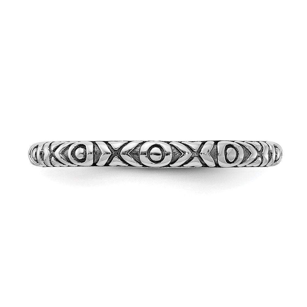 Alternate view of the 2.25mm Sterling Silver Stackable Antiqued XOXO Band by The Black Bow Jewelry Co.