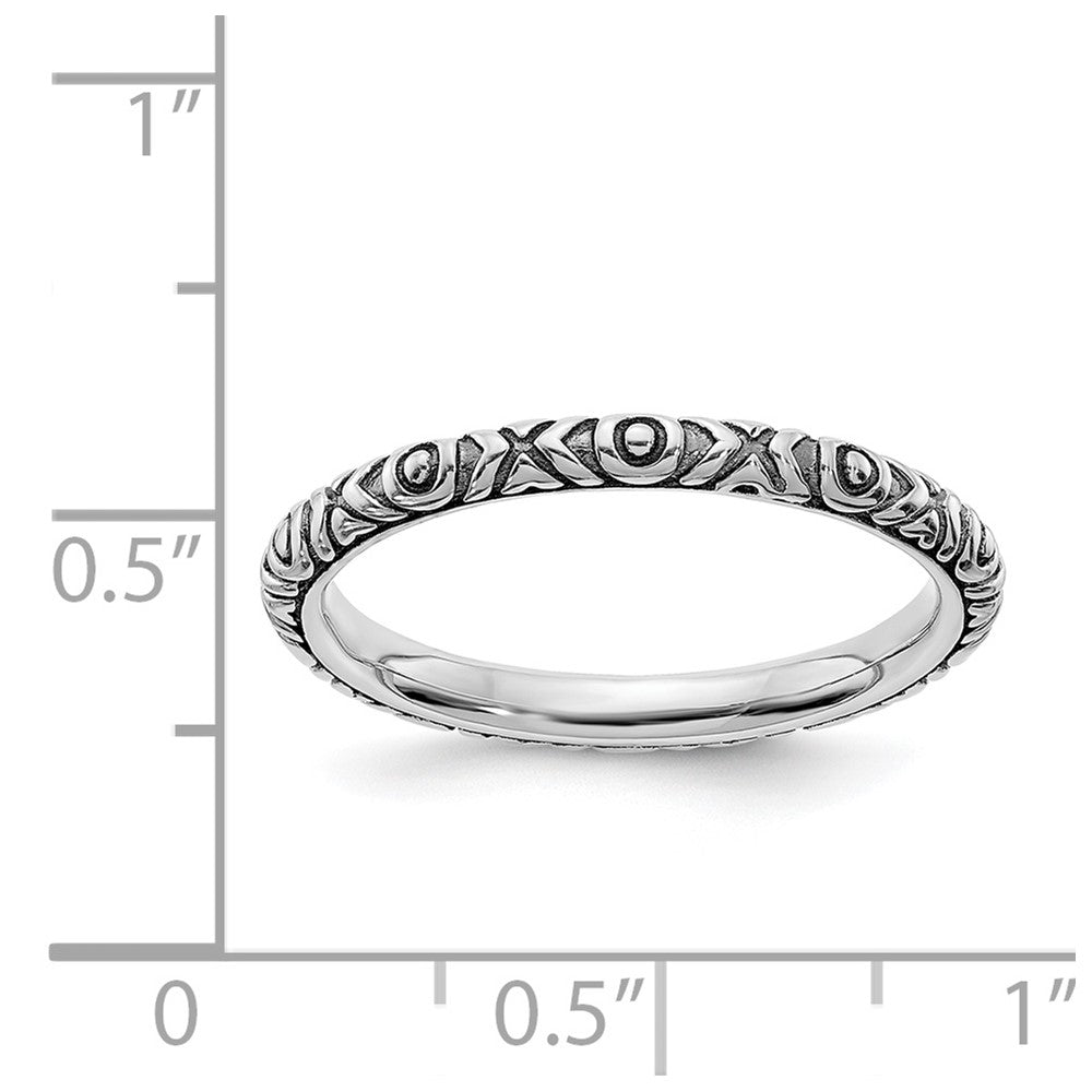 Alternate view of the 2.25mm Sterling Silver Stackable Antiqued XOXO Band by The Black Bow Jewelry Co.