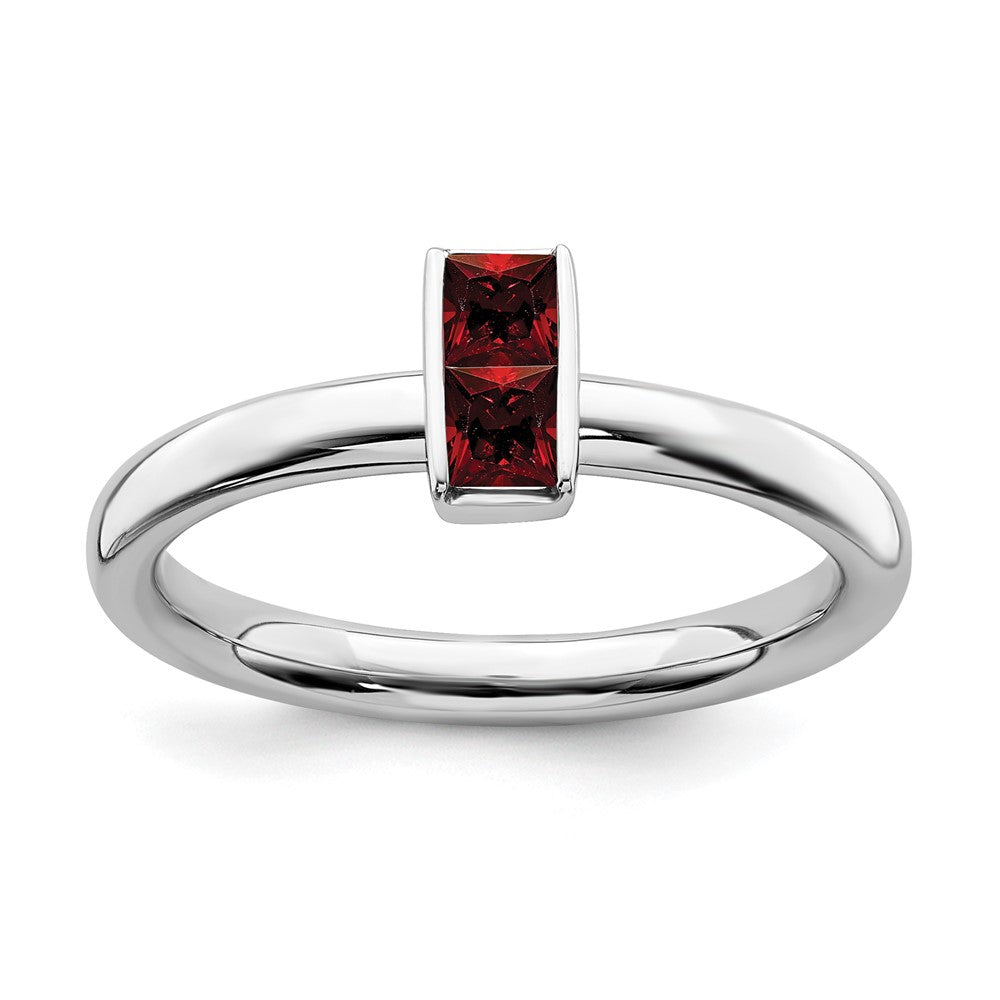 Sterling Silver Garnet 2 Stone Bar Stackable Ring, Item R11454 by The Black Bow Jewelry Co.