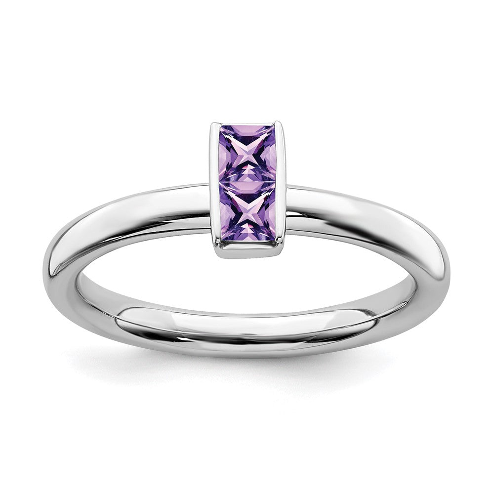 Sterling Silver Amethyst 2 Stone Bar Stackable Ring, Item R11455 by The Black Bow Jewelry Co.
