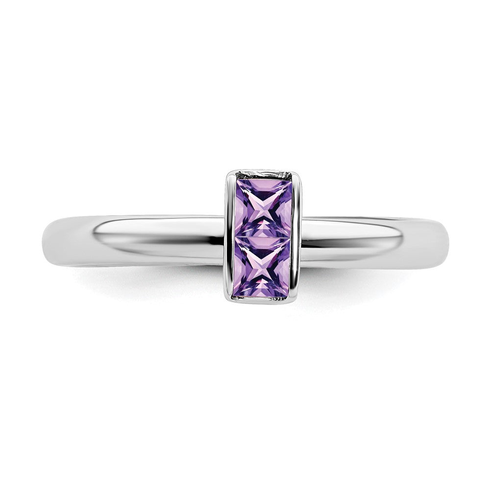 Alternate view of the Sterling Silver Amethyst 2 Stone Bar Stackable Ring by The Black Bow Jewelry Co.