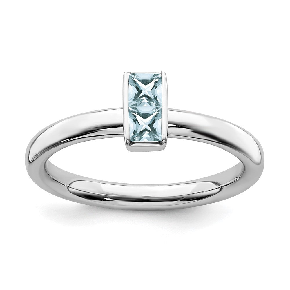 Sterling Silver Aquamarine 2 Stone Bar Stackable Ring, Item R11456 by The Black Bow Jewelry Co.