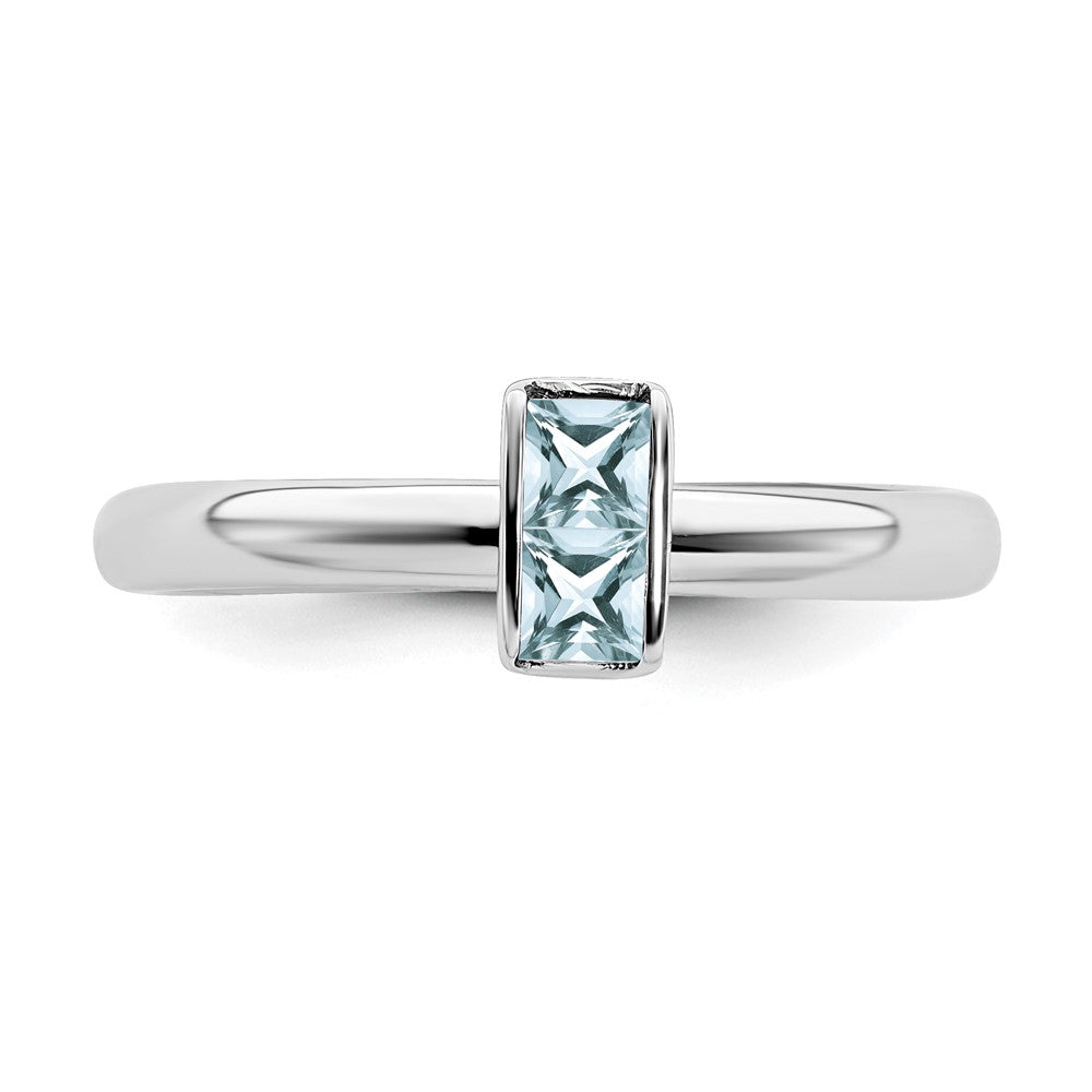 Alternate view of the Sterling Silver Aquamarine 2 Stone Bar Stackable Ring by The Black Bow Jewelry Co.