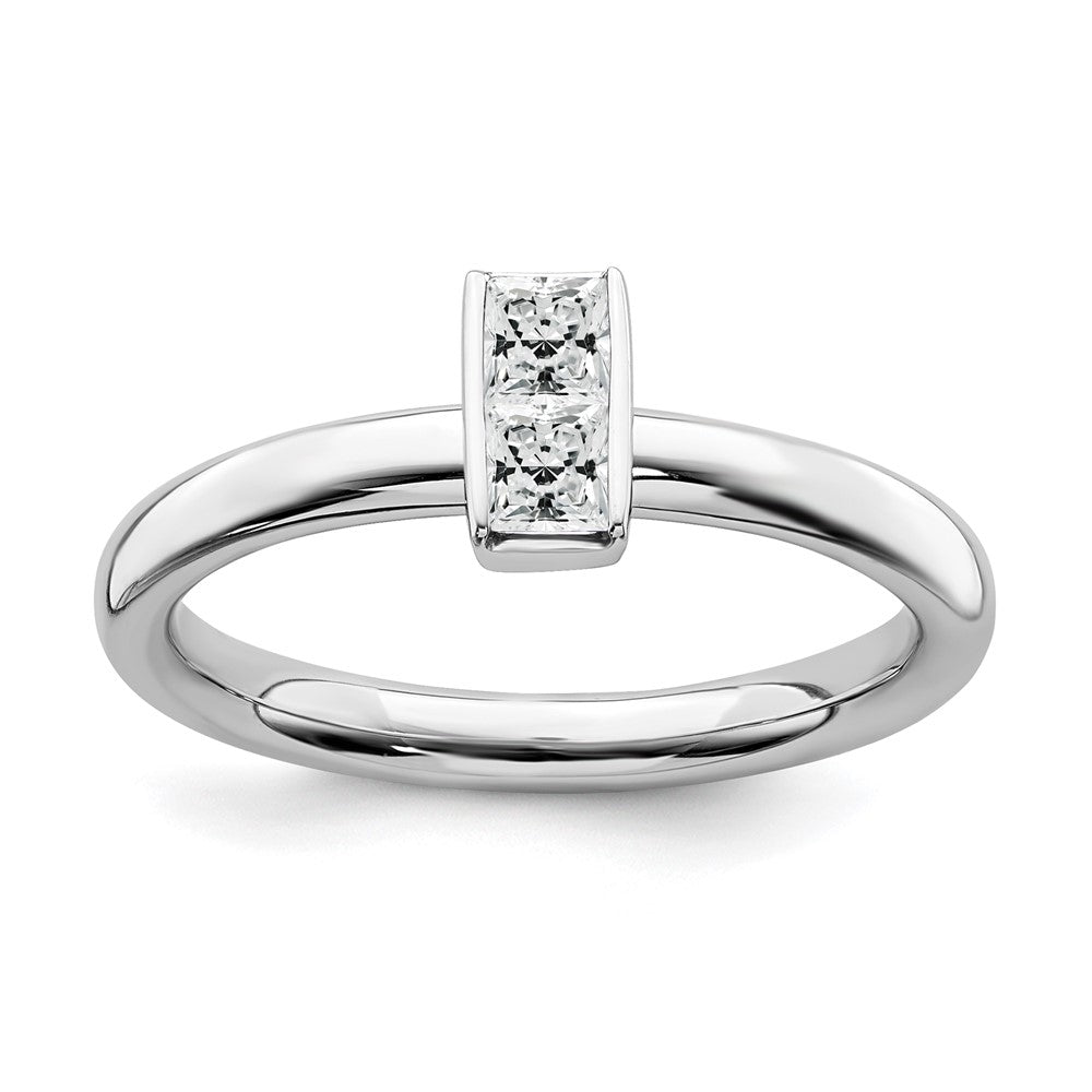 Sterling Silver White Topaz 2 Stone Bar Stackable Ring, Item R11457 by The Black Bow Jewelry Co.