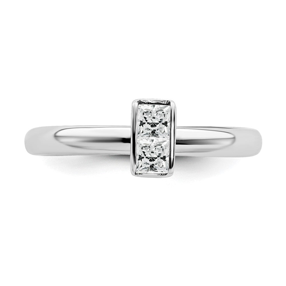 Alternate view of the Sterling Silver White Topaz 2 Stone Bar Stackable Ring by The Black Bow Jewelry Co.