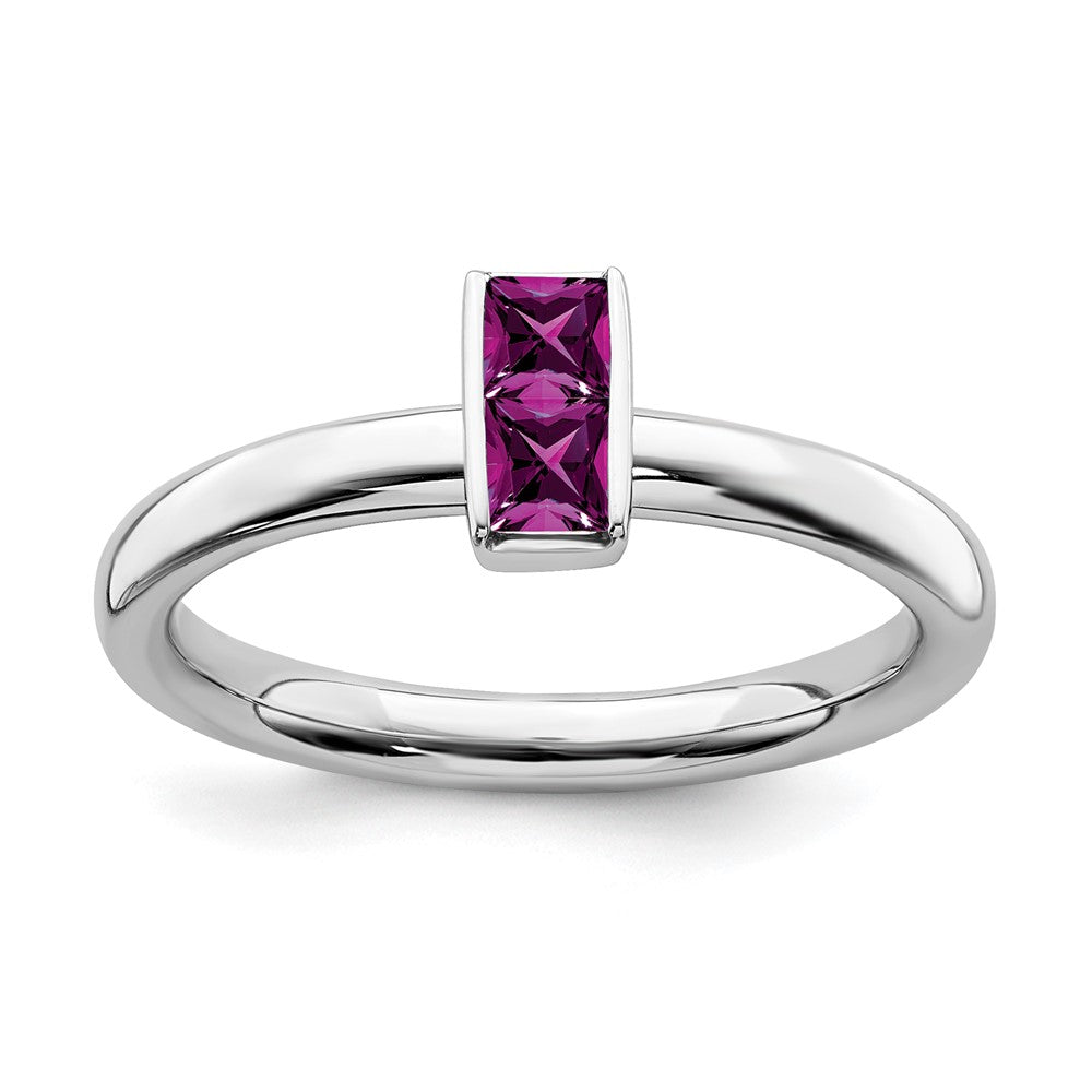 Sterling Silver Rhodolite Garnet 2 Stone Bar Stackable Ring, Item R11459 by The Black Bow Jewelry Co.