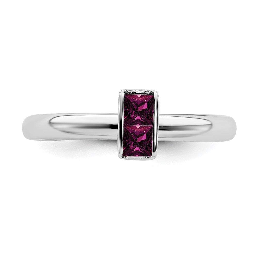 Alternate view of the Sterling Silver Rhodolite Garnet 2 Stone Bar Stackable Ring by The Black Bow Jewelry Co.