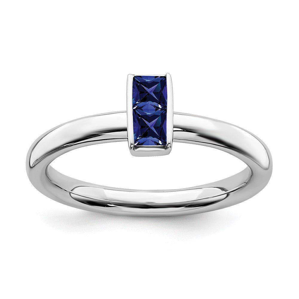 Sterling Silver Lab Created Sapphire 2 Stone Bar Stackable Ring, Item R11462 by The Black Bow Jewelry Co.