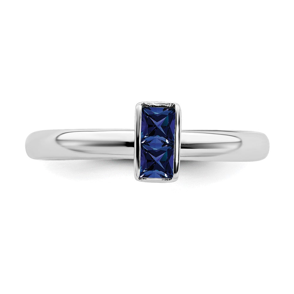 Alternate view of the Sterling Silver Lab Created Sapphire 2 Stone Bar Stackable Ring by The Black Bow Jewelry Co.