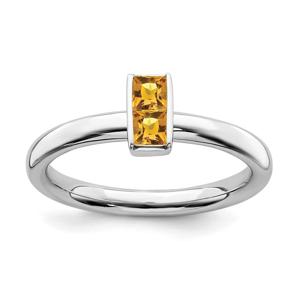 Sterling Silver Citrine 2 Stone Bar Stackable Ring, Item R11464 by The Black Bow Jewelry Co.