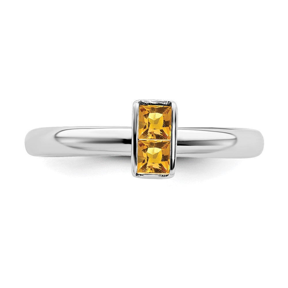 Alternate view of the Sterling Silver Citrine 2 Stone Bar Stackable Ring by The Black Bow Jewelry Co.
