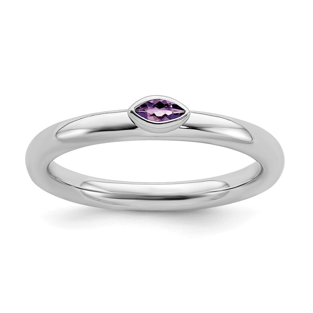 Sterling Silver Marquise Amethyst Solitaire Stackable Ring, Item R11467 by The Black Bow Jewelry Co.