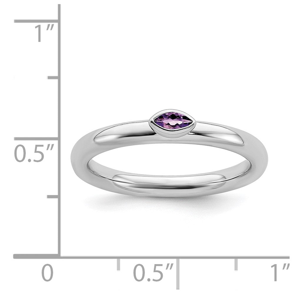 Alternate view of the Sterling Silver Marquise Amethyst Solitaire Stackable Ring by The Black Bow Jewelry Co.