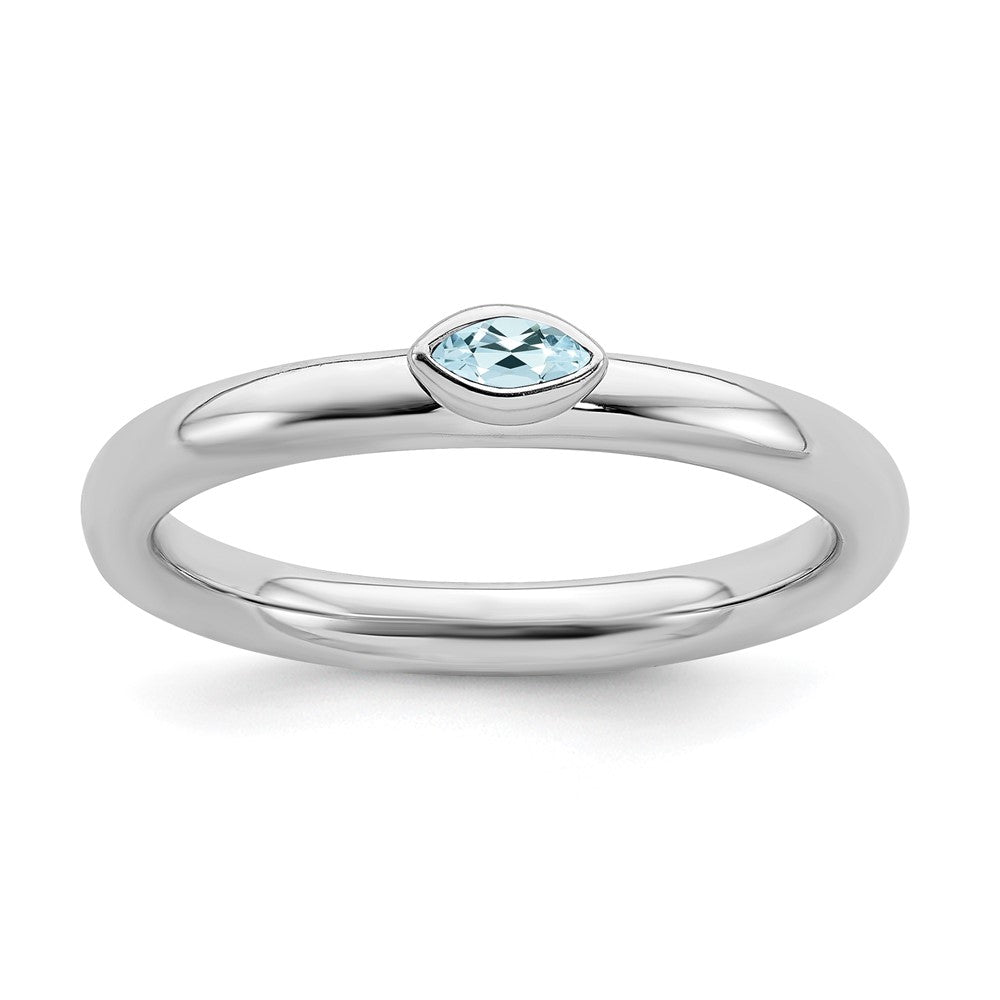Sterling Silver Marquise Aquamarine Solitaire Stackable Ring, Item R11468 by The Black Bow Jewelry Co.