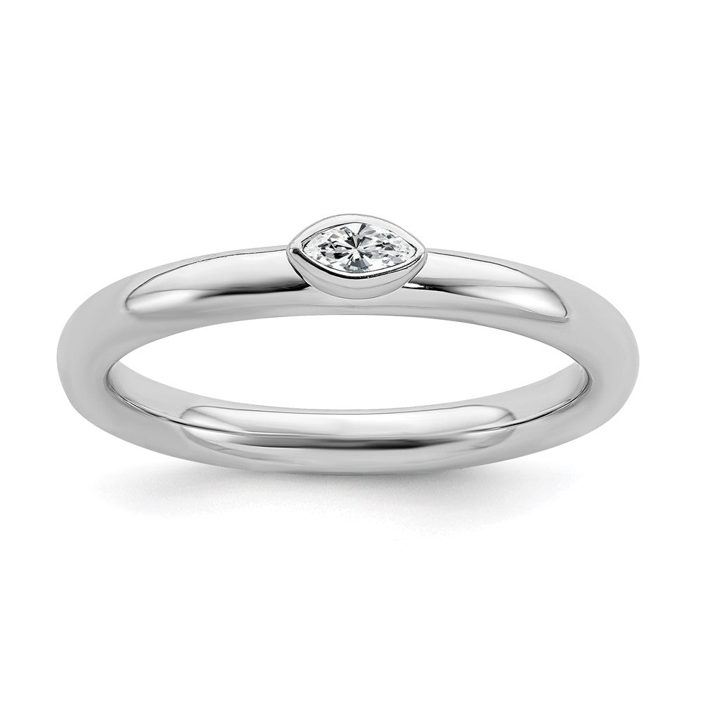Sterling Silver Marquise White Topaz Solitaire Stackable Ring, Item R11469 by The Black Bow Jewelry Co.