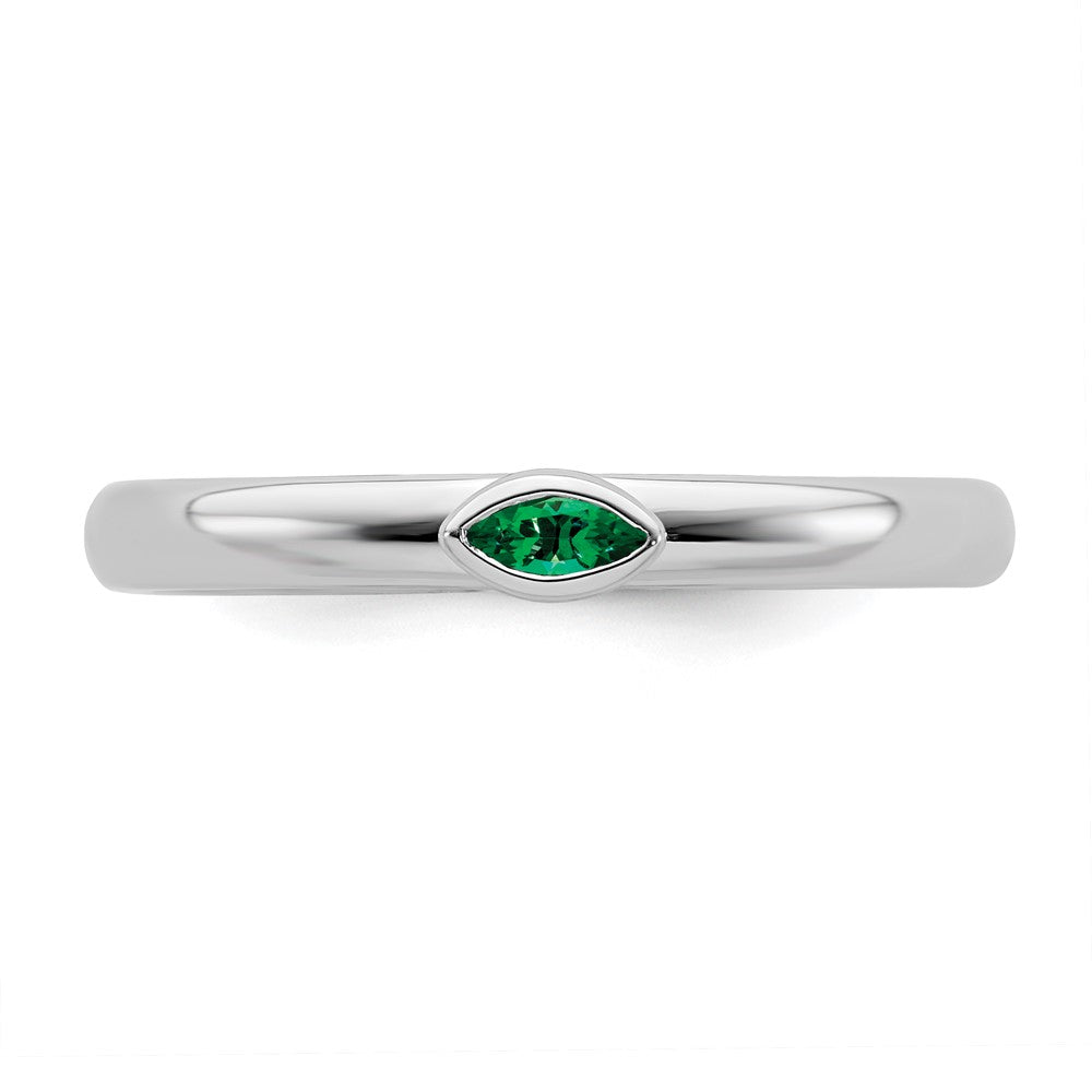 Alternate view of the Sterling Silver Marquise Lab Created Emerald Solitaire Stackable Ring by The Black Bow Jewelry Co.