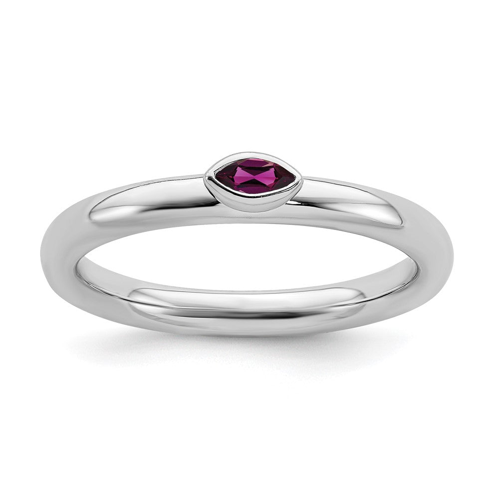 Sterling Silver Marquise Rhodolite Garnet Solitaire Stackable Ring, Item R11471 by The Black Bow Jewelry Co.