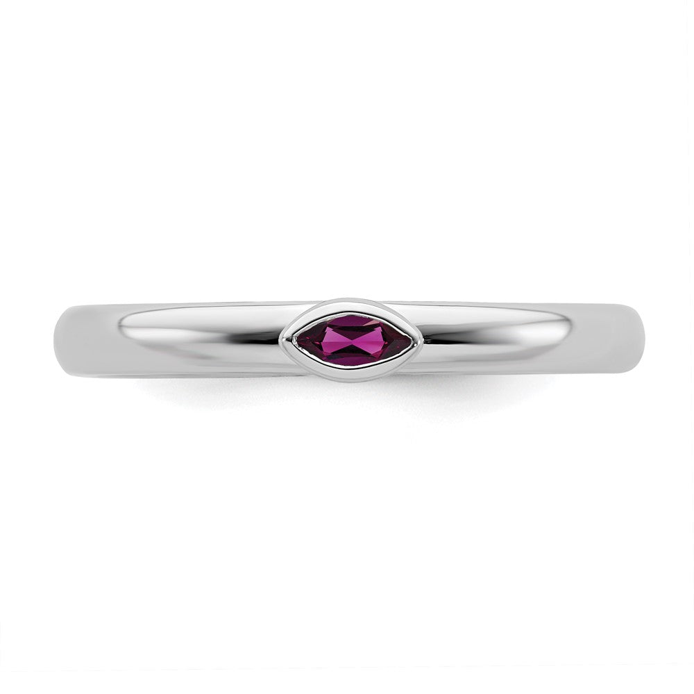 Alternate view of the Sterling Silver Marquise Rhodolite Garnet Solitaire Stackable Ring by The Black Bow Jewelry Co.