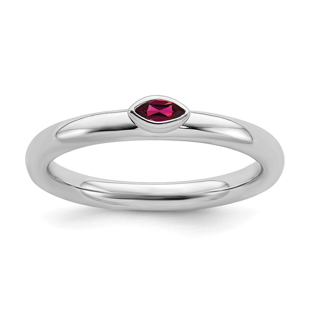 Sterling Silver Marquise Lab Created Ruby Solitaire Stackable Ring, Item R11472 by The Black Bow Jewelry Co.