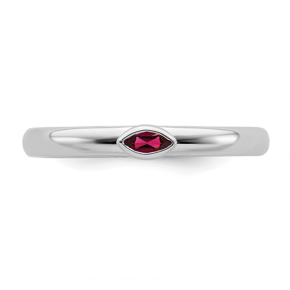Alternate view of the Sterling Silver Marquise Lab Created Ruby Solitaire Stackable Ring by The Black Bow Jewelry Co.