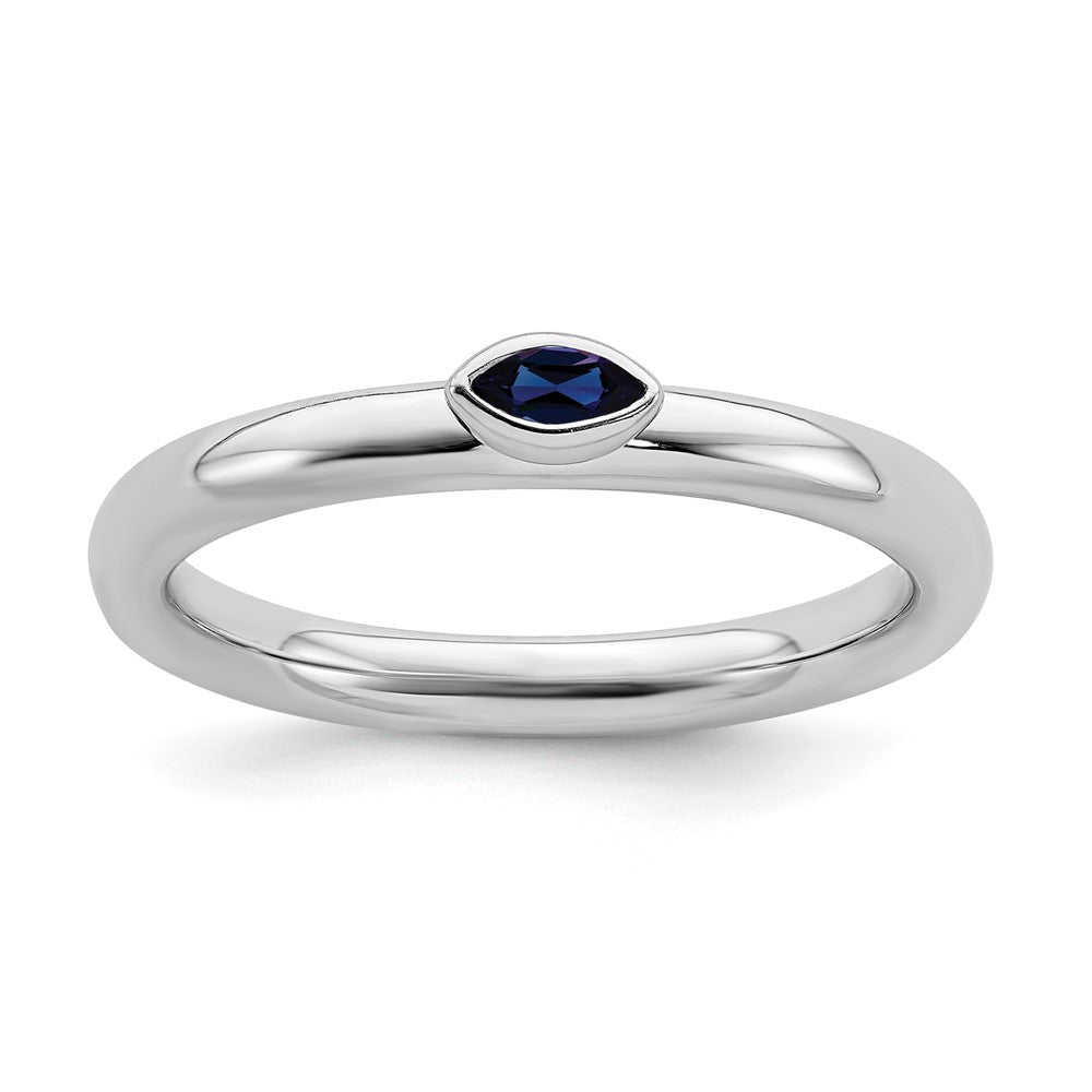 Sterling Silver Marquise Lab Created Sapphire Solitaire Stackable Ring, Item R11474 by The Black Bow Jewelry Co.
