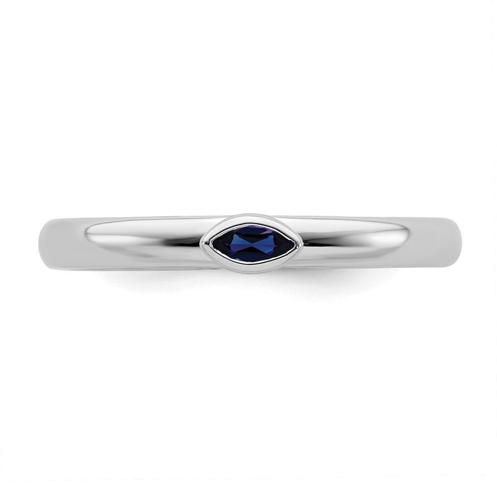Alternate view of the Sterling Silver Marquise Lab Created Sapphire Solitaire Stackable Ring by The Black Bow Jewelry Co.