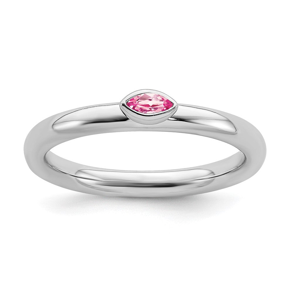 Sterling Silver Marquise Pink Tourmaline Solitaire Stackable Ring, Item R11475 by The Black Bow Jewelry Co.