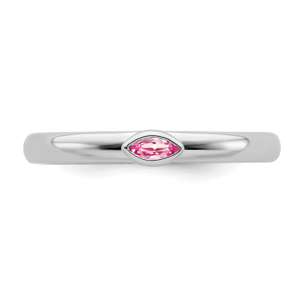 Alternate view of the Sterling Silver Marquise Pink Tourmaline Solitaire Stackable Ring by The Black Bow Jewelry Co.