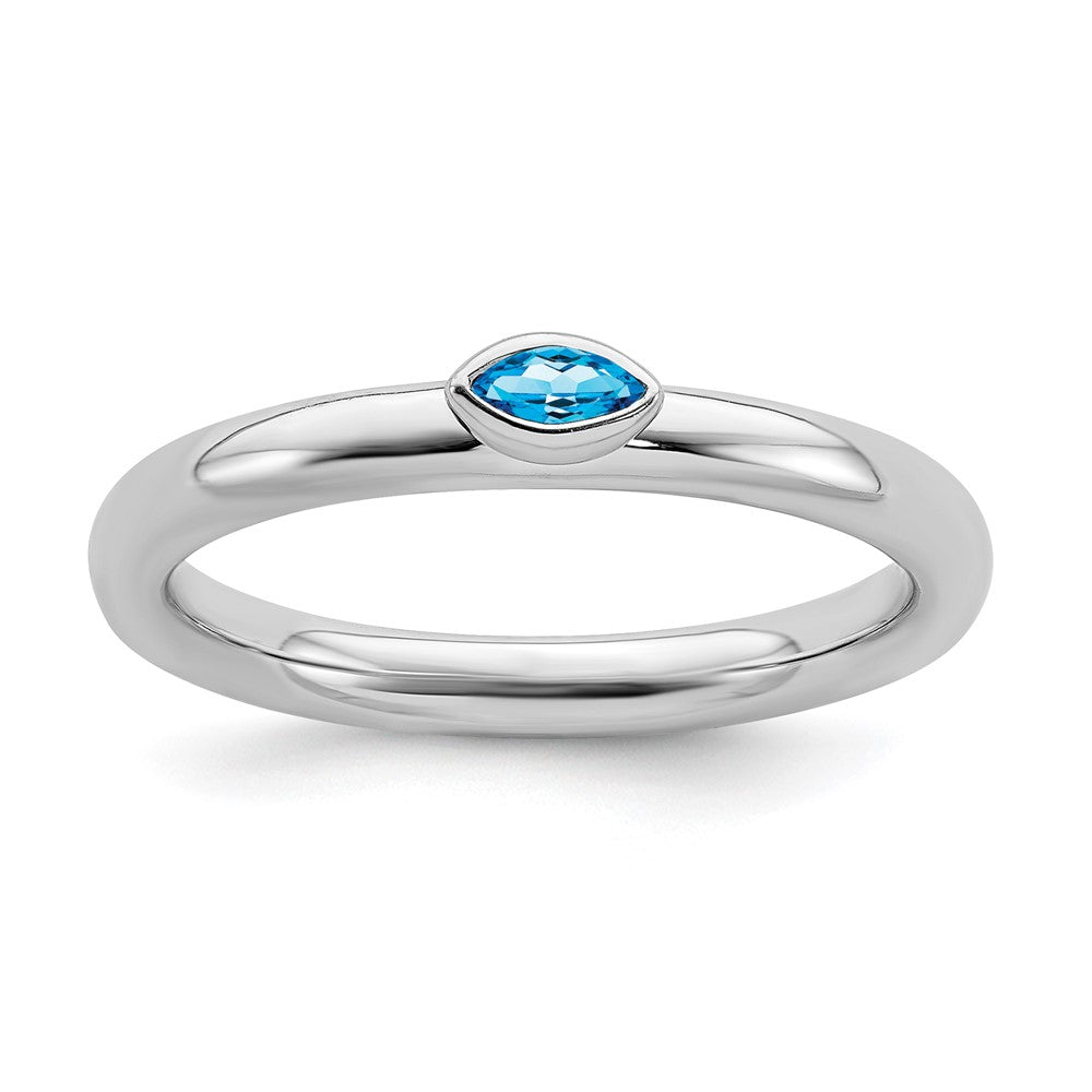 Sterling Silver Marquise Blue Topaz Solitaire Stackable Ring, Item R11477 by The Black Bow Jewelry Co.