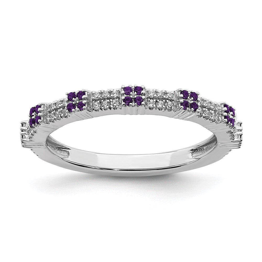 2.5mm Rhodium Sterling Silver, Amethyst &amp; Diamond Stackable Band, Item R11491 by The Black Bow Jewelry Co.