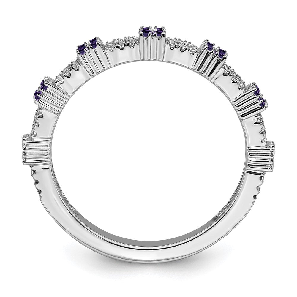 Alternate view of the 2.5mm Rhodium Sterling Silver, Amethyst &amp; Diamond Stackable Band by The Black Bow Jewelry Co.