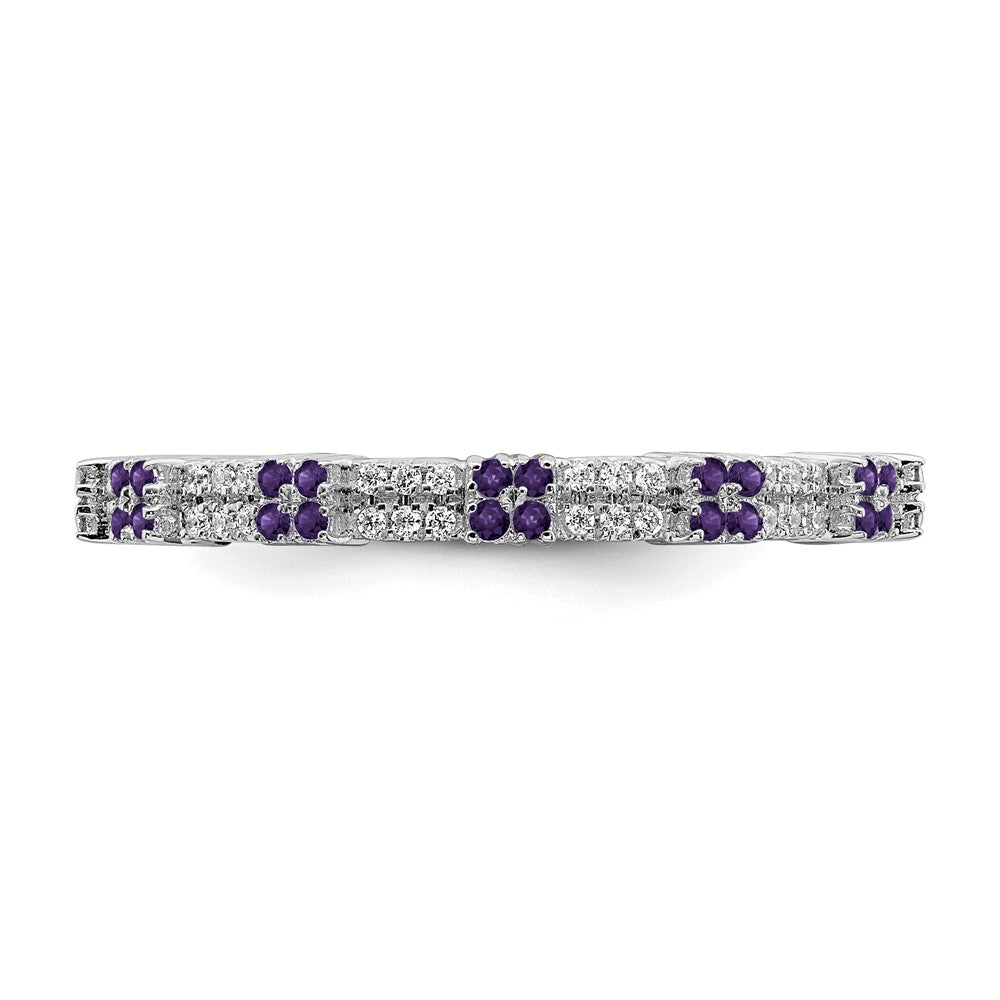 Alternate view of the 2.5mm Rhodium Sterling Silver, Amethyst &amp; Diamond Stackable Band by The Black Bow Jewelry Co.