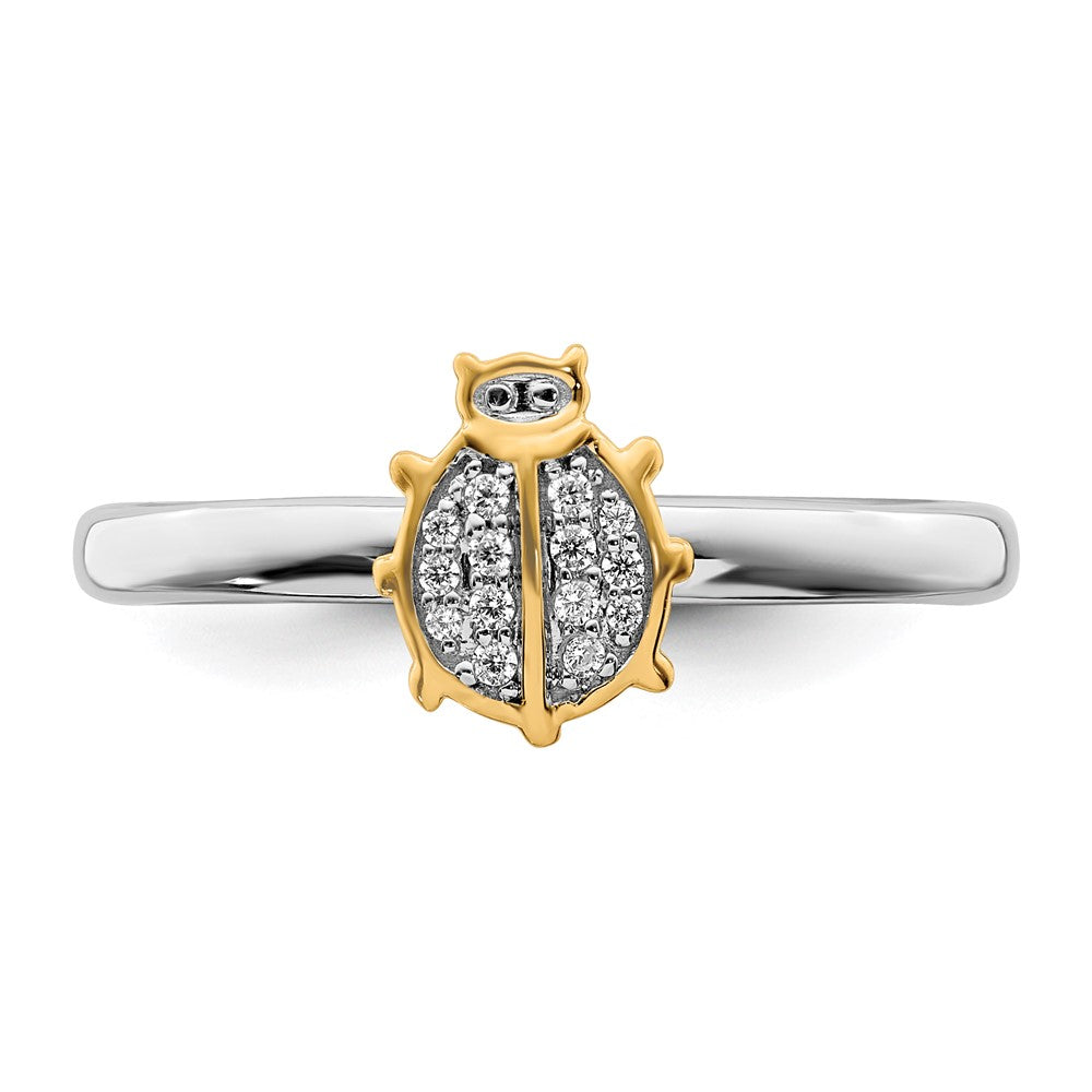 Alternate view of the Sterling Silver &amp; 14k Gold Plated Diamond Ladybug Stack Ring by The Black Bow Jewelry Co.