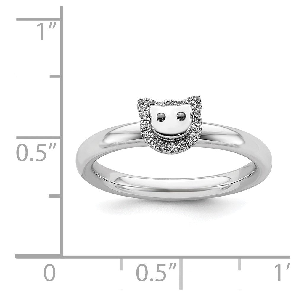 Alternate view of the Rhodium Plated Sterling Silver &amp; Diamond Stackable Cat Ring by The Black Bow Jewelry Co.