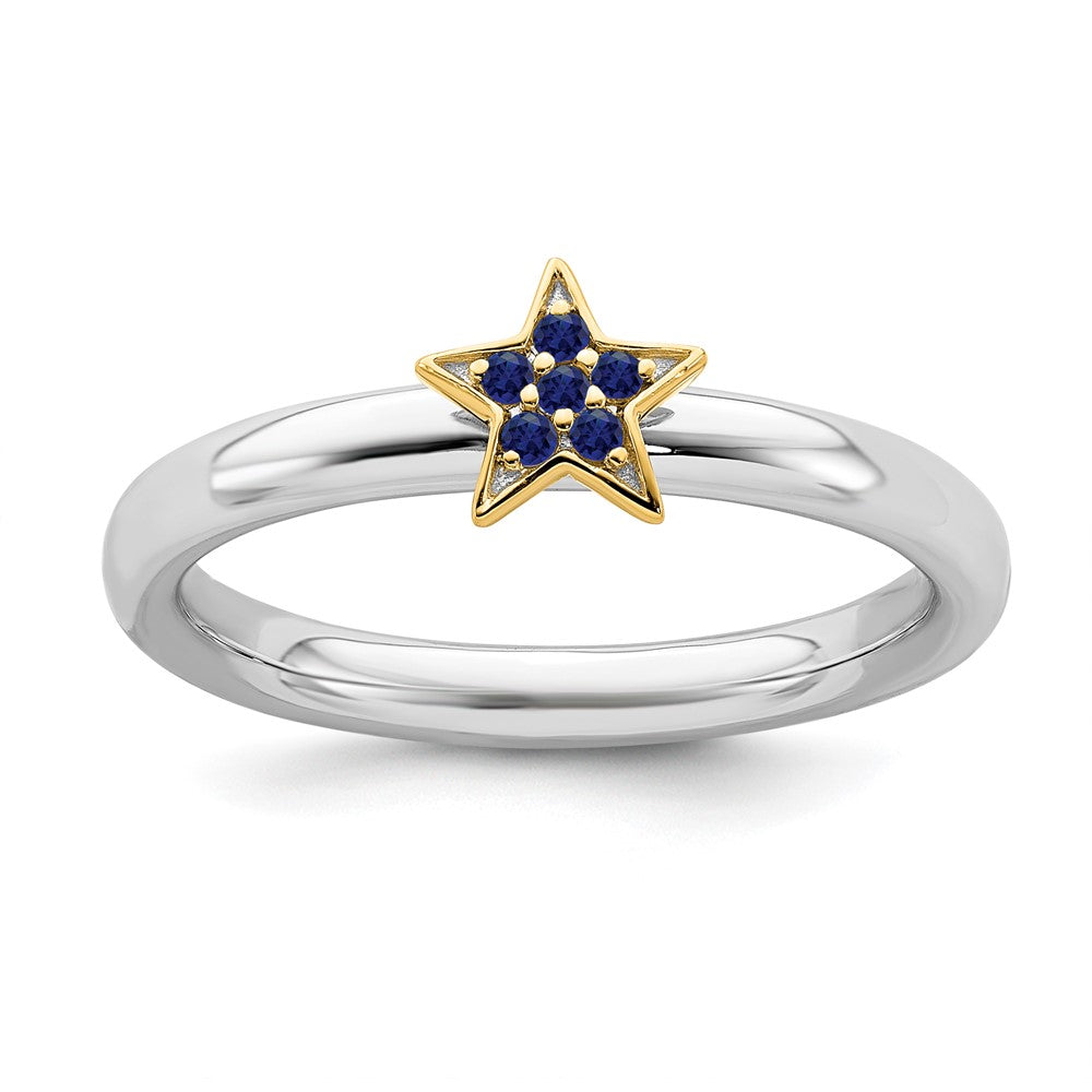 Sterling Silver 14k Yellow Gold-Plated Cr. Sapphire Stack Star Ring, Item R11515 by The Black Bow Jewelry Co.