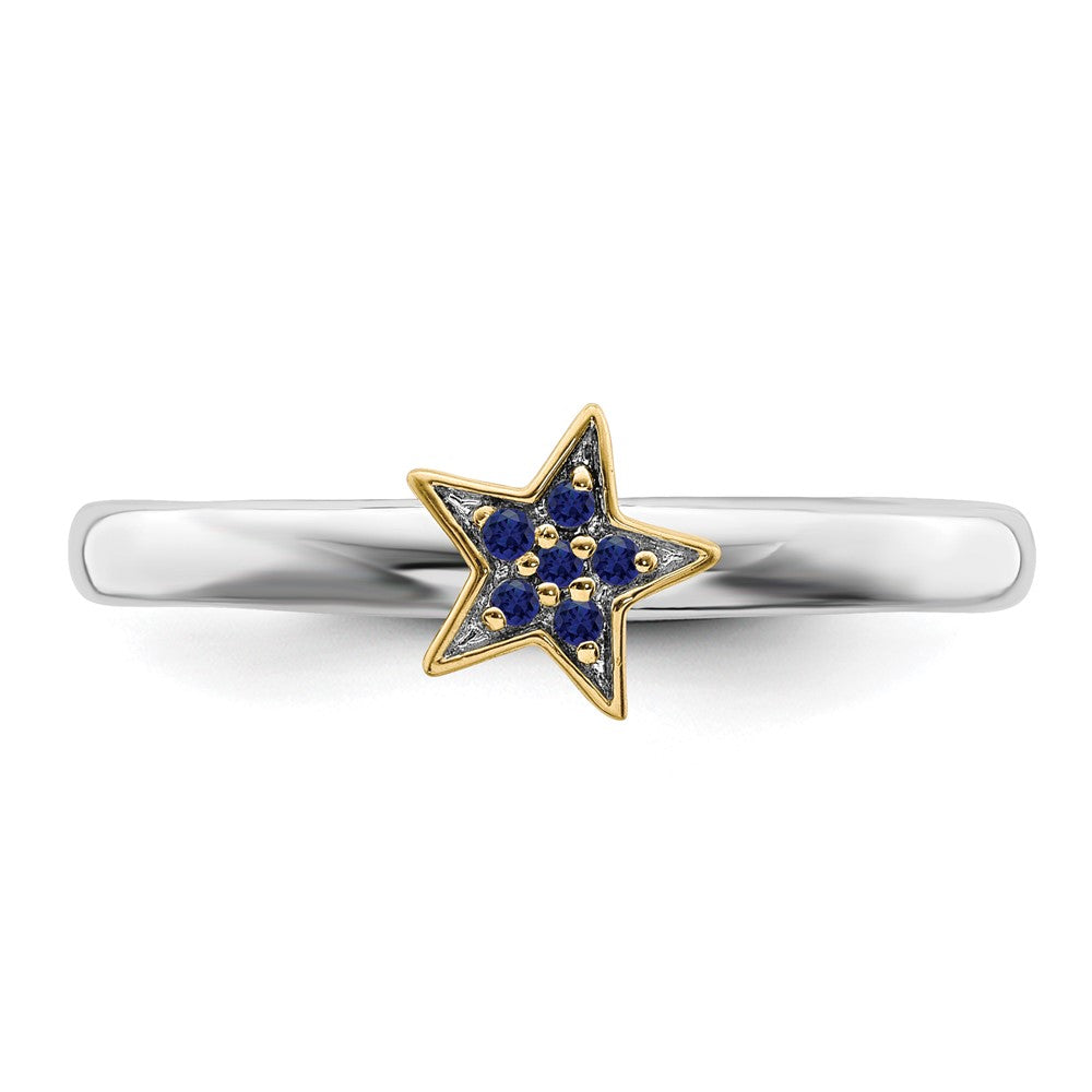 Alternate view of the Sterling Silver 14k Yellow Gold-Plated Cr. Sapphire Stack Star Ring by The Black Bow Jewelry Co.