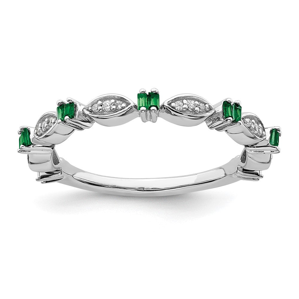2.5mm Sterling Silver, Lab Created Emerald &amp; Diamond Stack Band, Item R11519 by The Black Bow Jewelry Co.