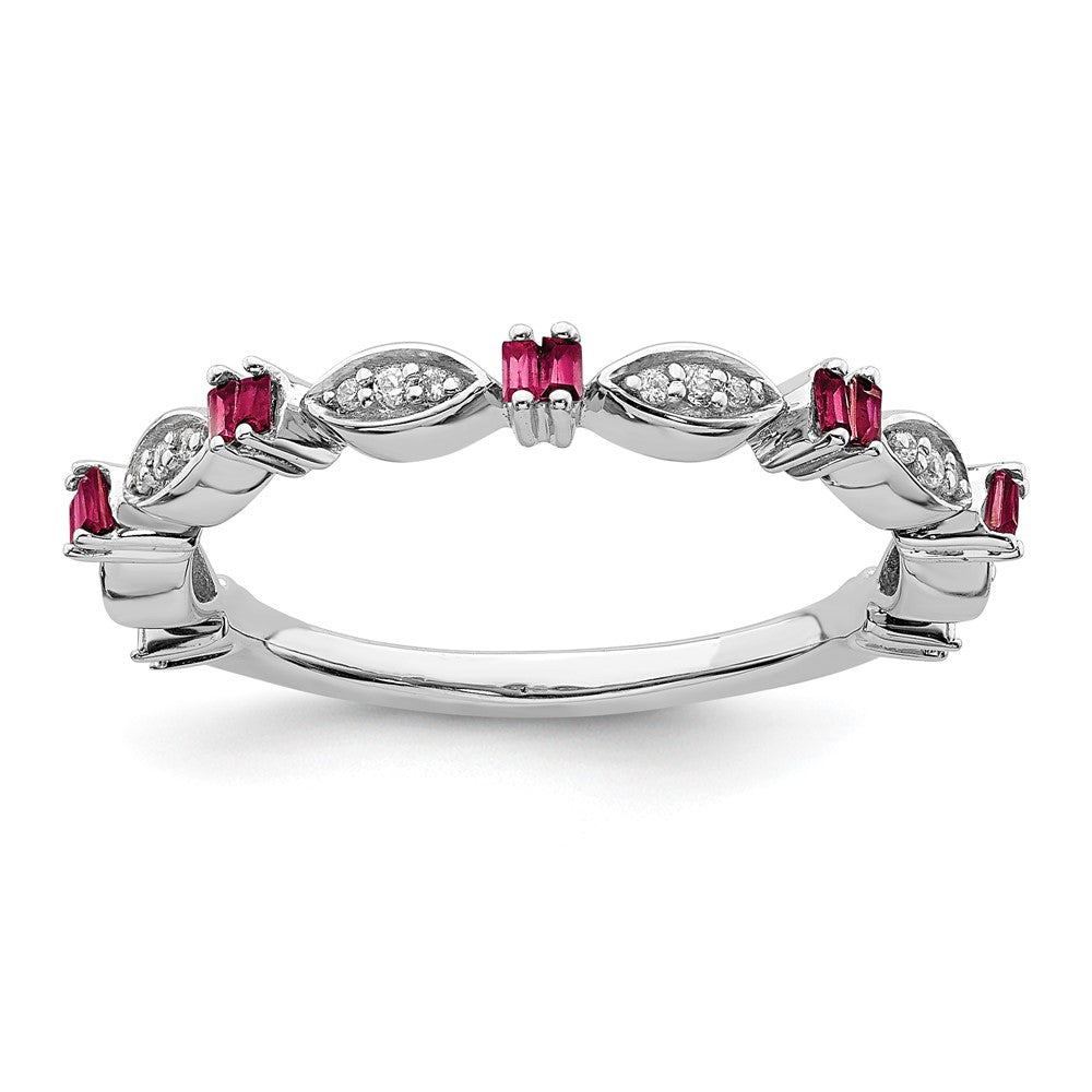 2.5mm Sterling Silver, Lab Created Ruby &amp; Diamond Stack Band, Item R11520 by The Black Bow Jewelry Co.