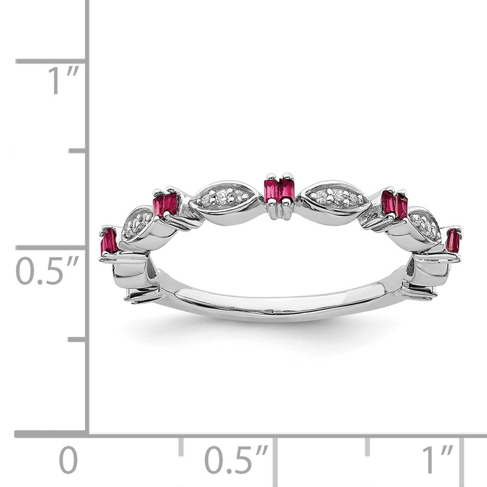 Alternate view of the 2.5mm Sterling Silver, Lab Created Ruby &amp; Diamond Stack Band by The Black Bow Jewelry Co.