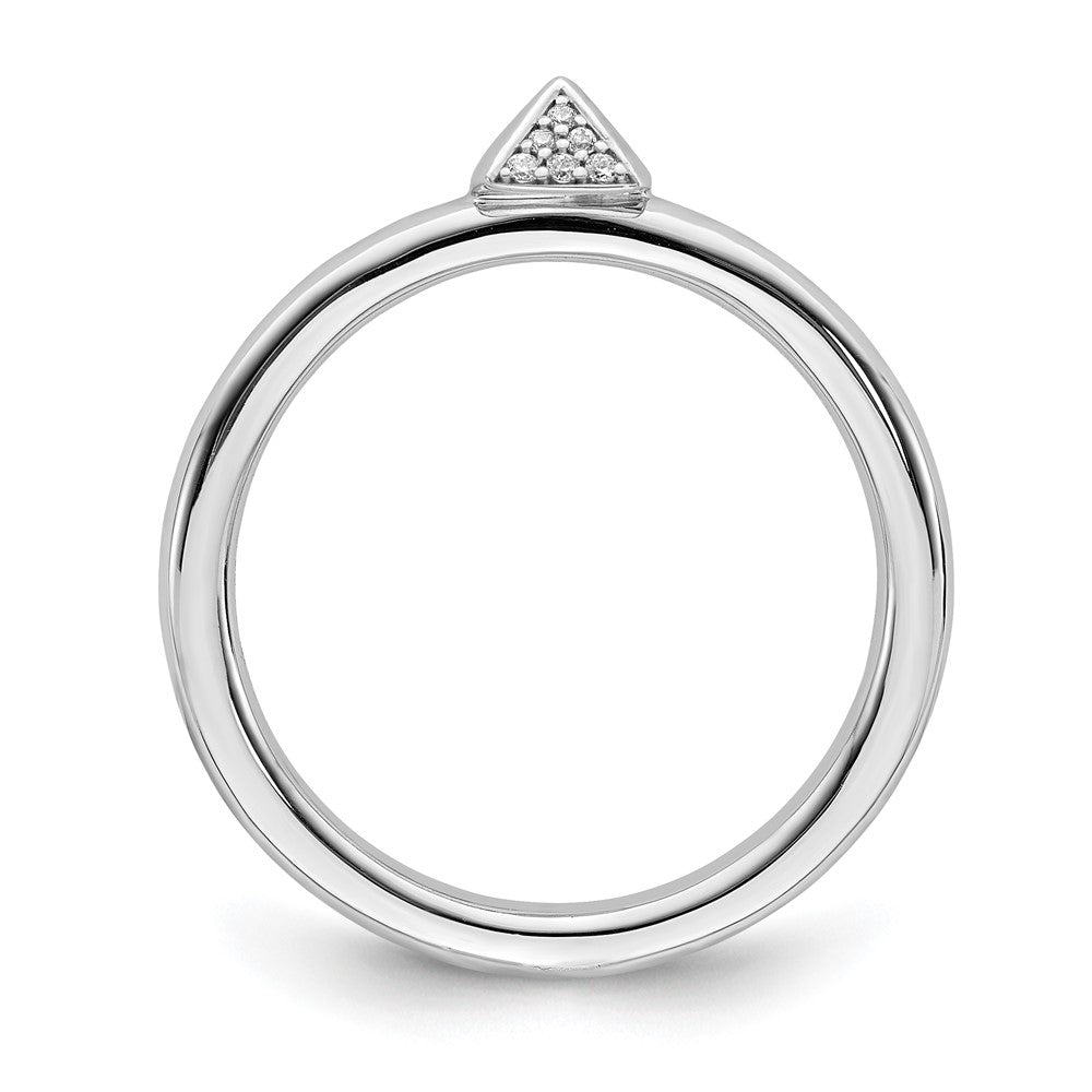 Rhodium Plated Sterling Silver Diamond Stackable Pyramid Ring