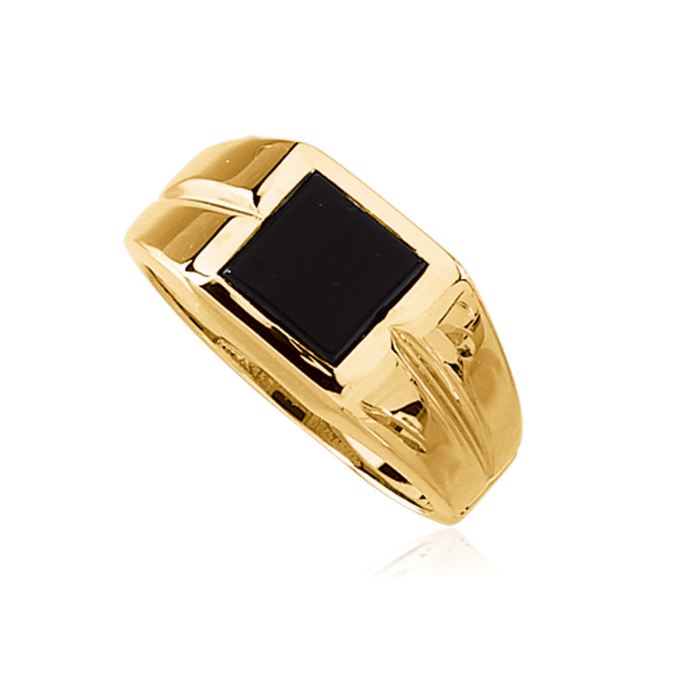 14K Yellow Gold Square Top Tapered Ring with Black Onyx, Item R8260 by The Black Bow Jewelry Co.