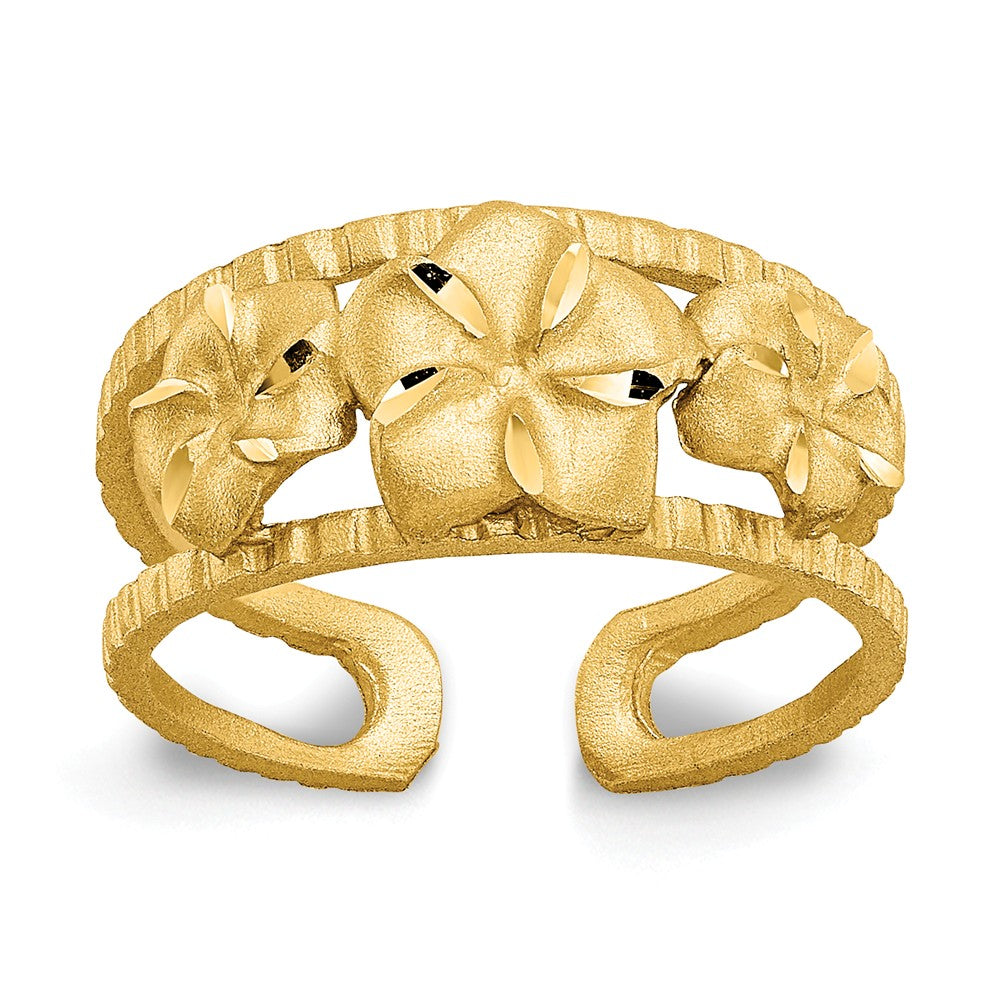 Plumeria Diamond Cut Toe Ring in 14 Karat Gold, Item R8415 by The Black Bow Jewelry Co.