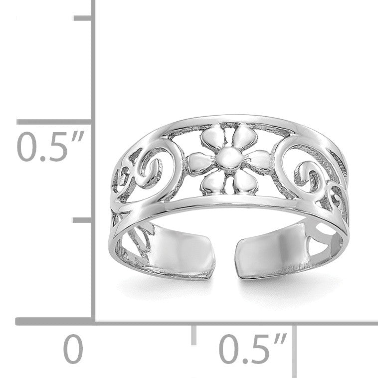 Alternate view of the Floral Toe Ring in 14 Karat White Gold by The Black Bow Jewelry Co.