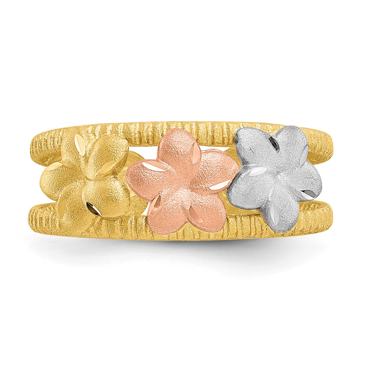 Alternate view of the Tri-Color Plumeria Toe Ring in 14 Karat Gold by The Black Bow Jewelry Co.