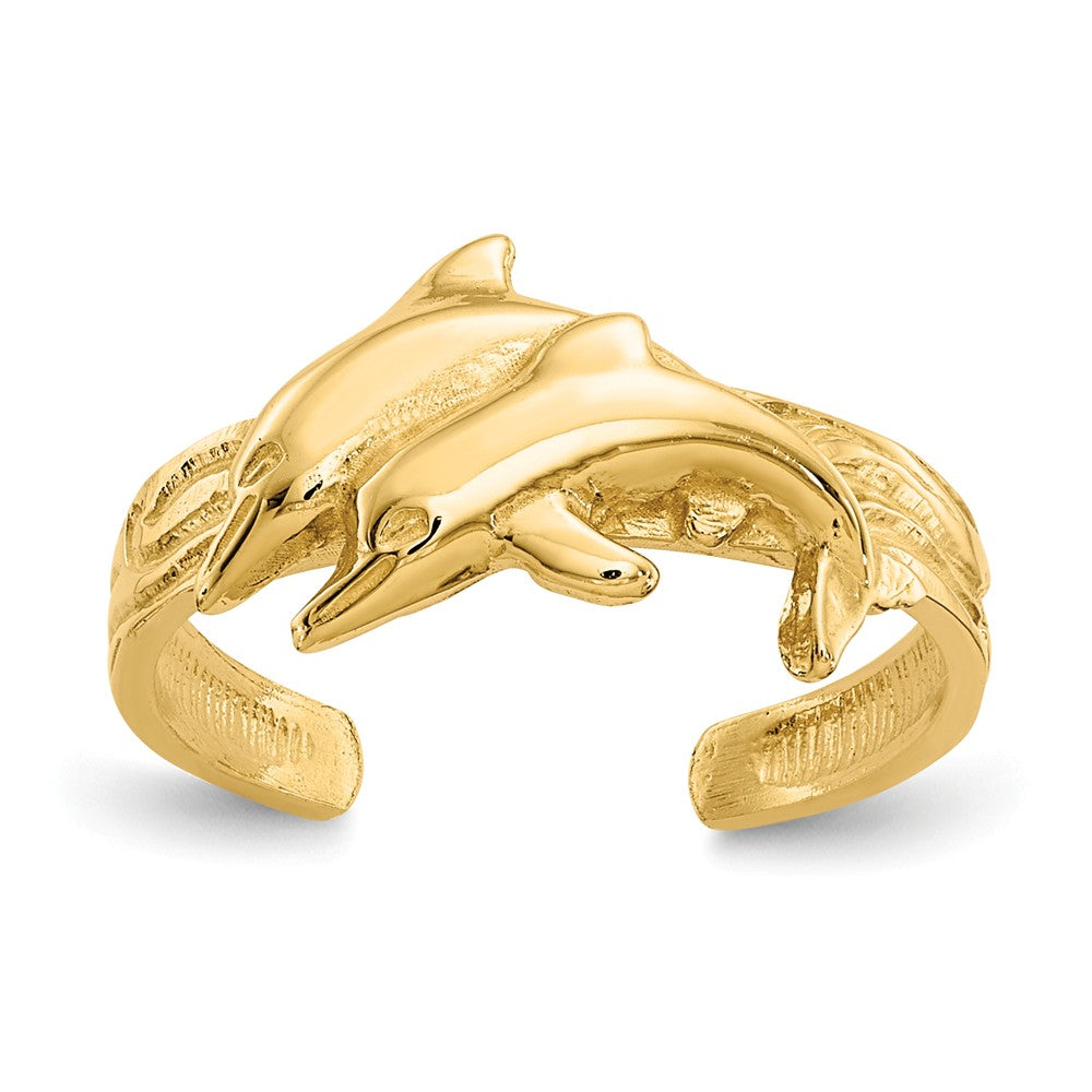 Dolphins Toe Ring in 14 Karat Gold, Item R8489 by The Black Bow Jewelry Co.